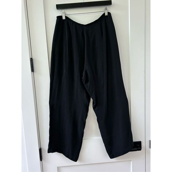 Eileen Fisher Silk Elastic Waist Wide Leg Crop Pants Black Women's Size Medium - Picture 4 of 5